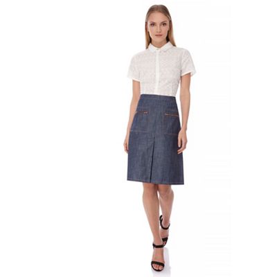 Yumi Blue Denim A-Line Midi Skirt